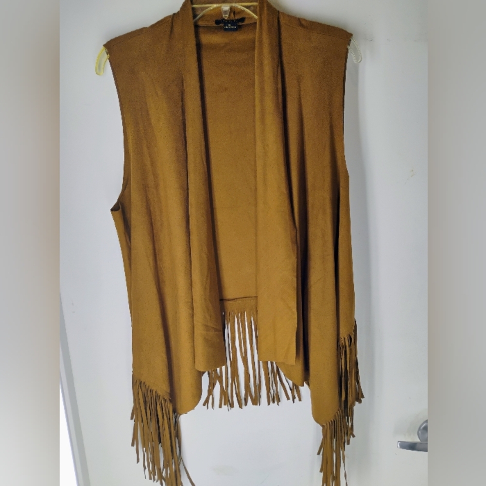 IMAN Faux Suede Tan Fringe Vest
